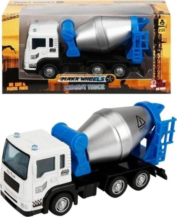 Maxx Wheels 1:55 Ölçek Metal Kafalı Çek Bırak Beton Mikseri - Image 1