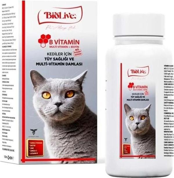 Biolive Kediler İçin B Vitamin+Multivitamin Tüy Sağlığı Likit Vitamin 100ml - Image 1