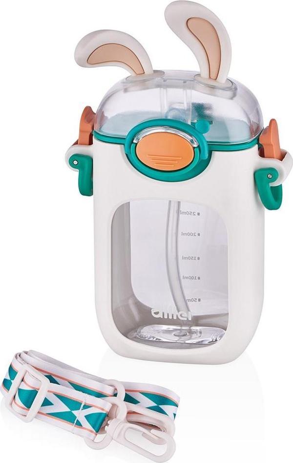 Diller Tavşan Kulaklı Pipetli Tritan Su Matarası Beyaz 400 ml - Image 1
