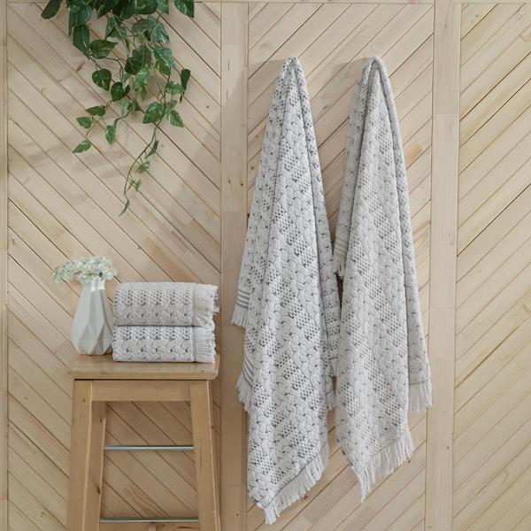 Maxstyle Jakarlı Knitted Beyaz-Gri Havlu 90x150 cm - Image 1