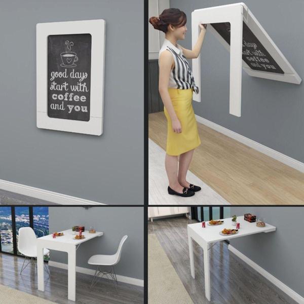 Kydonia Home 60X90 Cm Oval Köşeli Çerçeveli Tablo Masa Duvara Monte Kırma Katlanır Mutfak Masası - Image 1