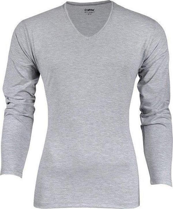 Yıldız 352 Gri Likralı V Yaka Uzun Kollu Erkek Body T-Shirt - Image 1