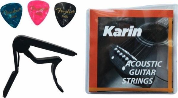 FENDER Akustik Gitar Takım Teli  3 Adet 351 Shape Thin Pick Pena  Gitar Bağlama Kapo Fc-75 Capo - Image 1