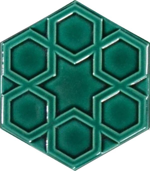 Armada Çini 15X17 Cm Rölyefli Yıldız Yeşil Altıgen Seramik - Image 1