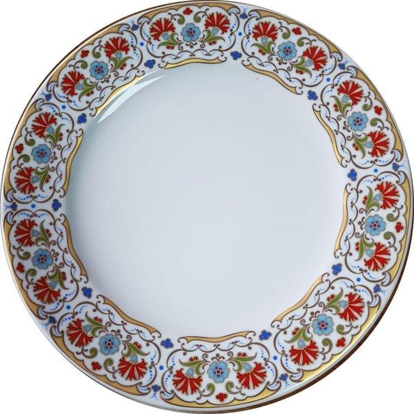 Armada Çini Prt 112 25 Cm Sarı  Altın Yaldızlı  Karanfil Desenli  Porselen Kaligrafi Çini Tabak - Image 1