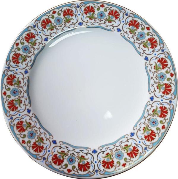 Armada Çini Prt 114 25 Cm Mavi  Altın Yaldızlı  Karanfil Desenli  Porselen Kaligrafi Çini Tabak - Image 1
