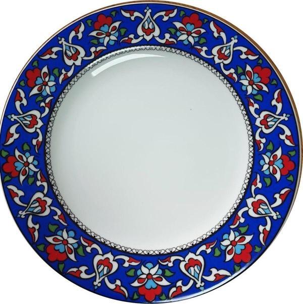 Armada Çini Prt 123 25 Cm İznik Mavi Çiçek Desenli  Porselen Kaligrafi Çini Tabak - Image 1