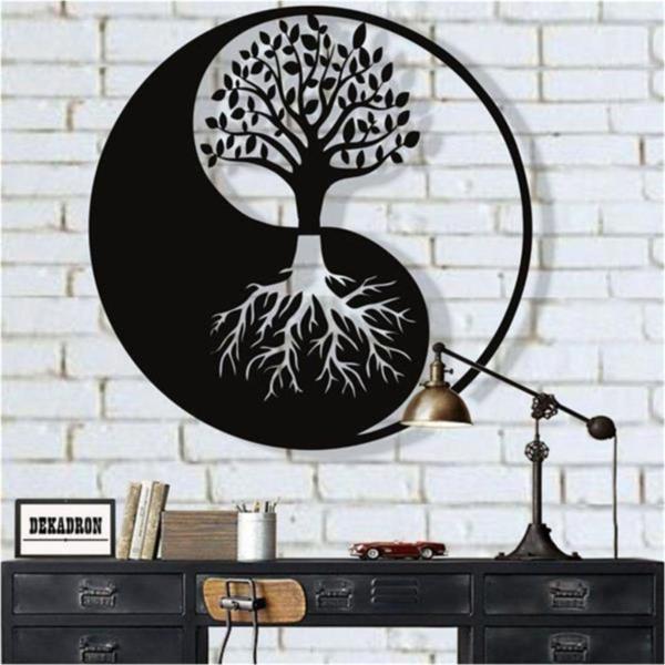Dekadron Iyi Kötü Aile Ağacı Metal Duvar Dekor 75x75 cm - Image 1