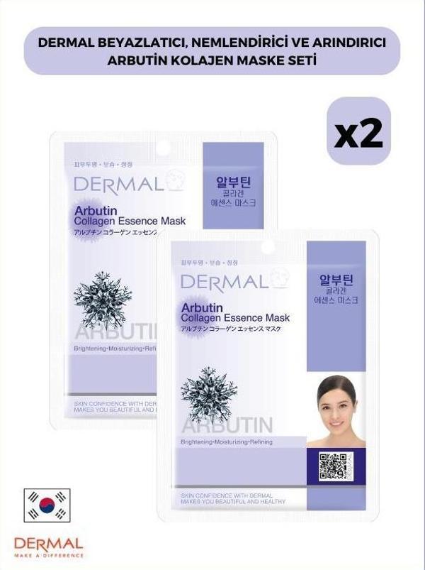 Dermal Beyazlatıcı, Nemlendirici Ve Arındırıcı Arbutin Kolajen Maske Seti 2 Adet - Image 1