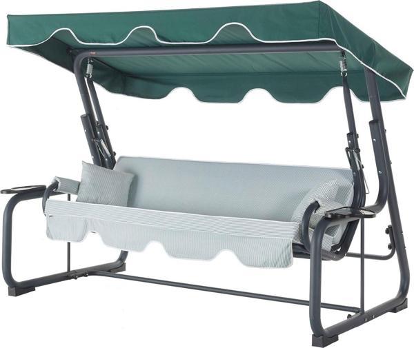Rubus 4 Kişilik Bahçe Balkon Teras Salıncağı - Minder: Yeşil Çizgili Tente: Yeşil - Image 1