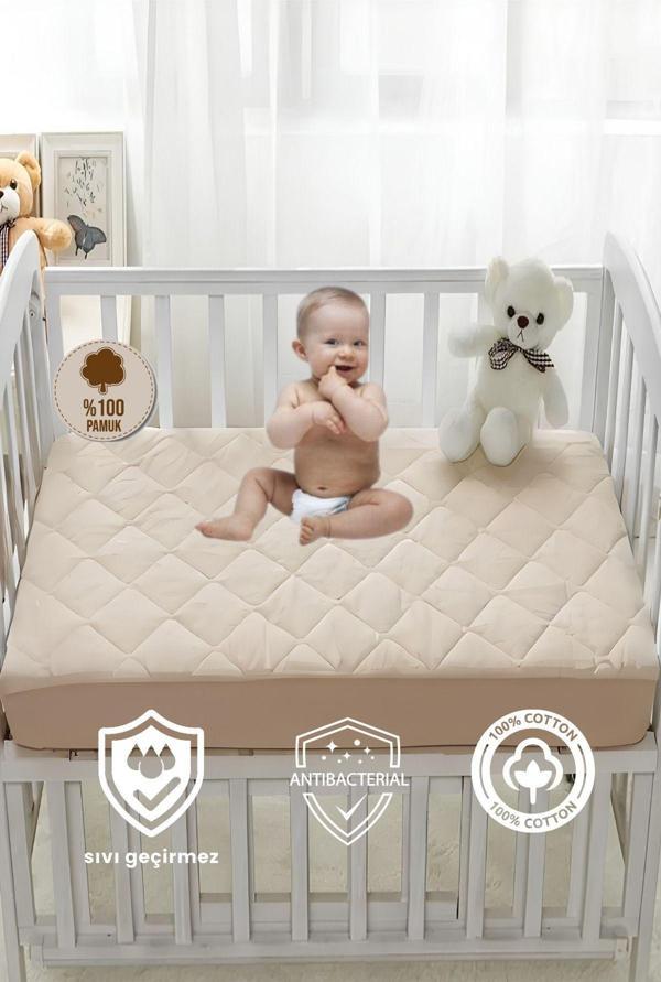%100 Pamuk Kapitone Fitted Su Sıvı Geçirmez Bebek-Çocuk Alezi, Park Yatak Beşik Yatak Alezi - Image 1