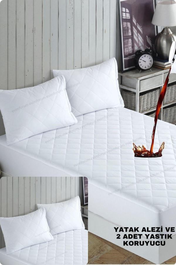 Mikrofiber Kapitone Fitted Su Sıvı Geçirmez Yatak Koruyucu Alez-2 Adet Yastık Koruyucu SET(12 Ebat) - Image 1