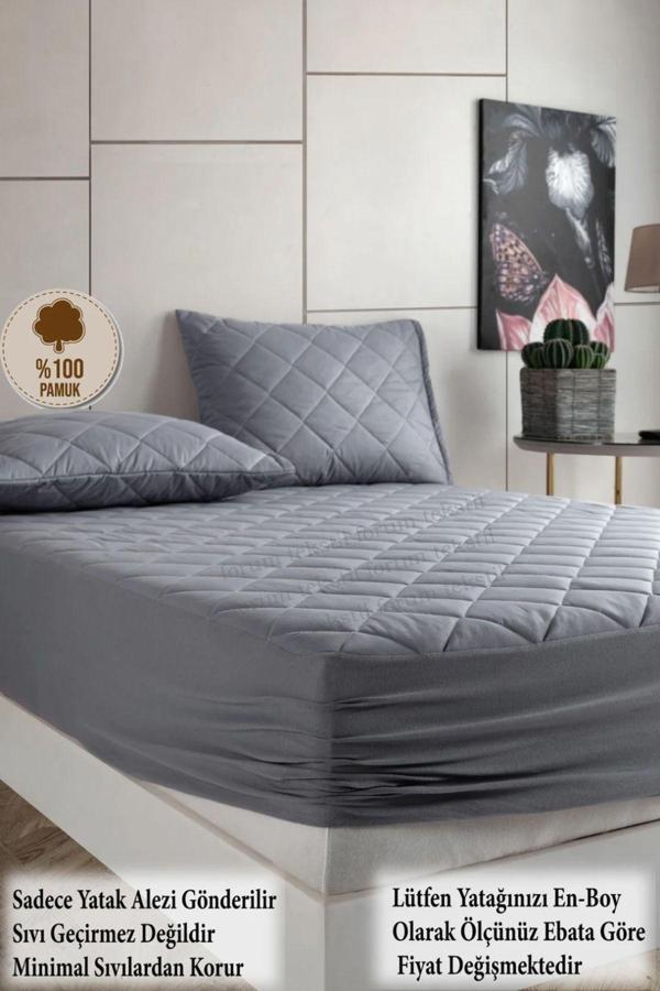 Renkli Gri Kapitone Yatak Koruyucu Fitted Full Kenar Alez Çarşaf %100Pamuk Tek Çift Battal (16 Ebat) - Image 1