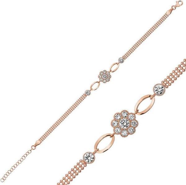 Gümüş Rose Çiçek Modelli Bileklik - Image 1