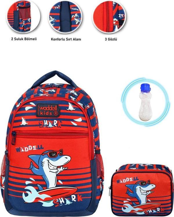 Sörfçü Shark Okul Çantası + Beslenme + Suluk Balık Çanta Erkek İlkokul Çanta Köpek Balığı Çanta - Image 1