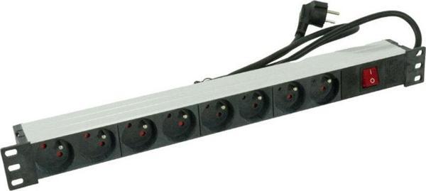 1U 19" 8 Soket Fransız Tipi Alüminyum Gövdeli On-Off Anahtarlı PDU 1,5mt - Image 1