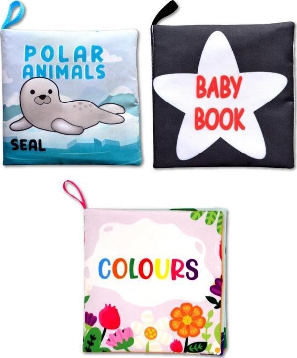 3 Kitap Tox İngilizce Kutup Hayvanları , Renkler ve Siyah Beyaz Bebek Kumaş Sessiz Kitap E125 E129 E136 - Bez Kitap - Image 1