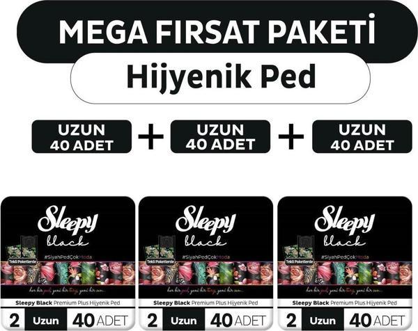 Sleepy Black Premium Plus Hijyenik Ped Mega Fırsat Paketi Uzun 120 Adet - Image 1