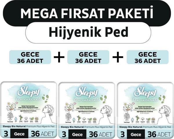 Sleepy Bio Natural Premium Plus Hijyenik Ped Mega Fırsat Paketi Gece 108 Adet - Image 1
