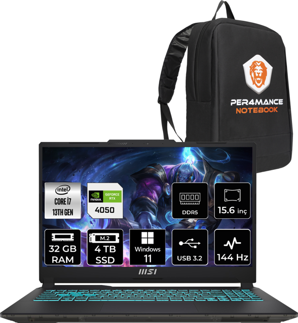 MSI Cyborg 15 Intel Core i7-13620H 32GB 4TB SSD FHD 144Hz W11H Bilgisayar A13VE-897XTR & PER4 ÇANTA A13VE897XTRP360 - Image 1