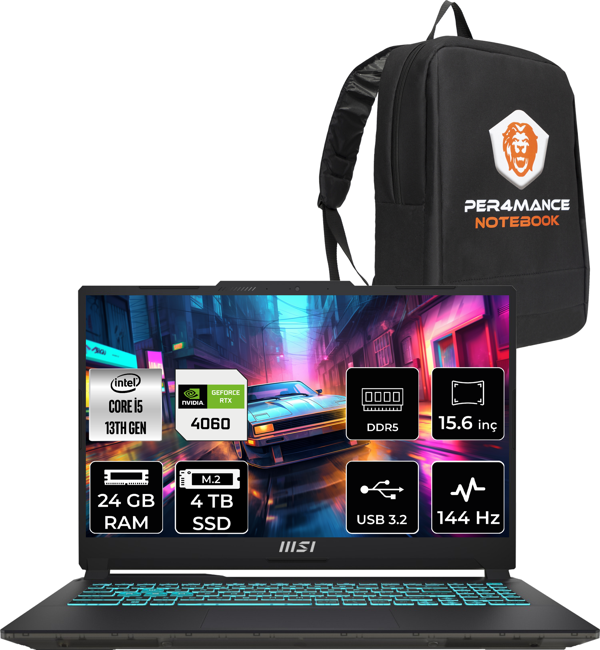 MSI Cyborg 15 Intel Core i5-13420H 24GB 4TB SSD FHD 144Hz FDOS Bilgisayar A13VF-895XTR & PER4 ÇANTA A13VF895XTRP315 - Image 1