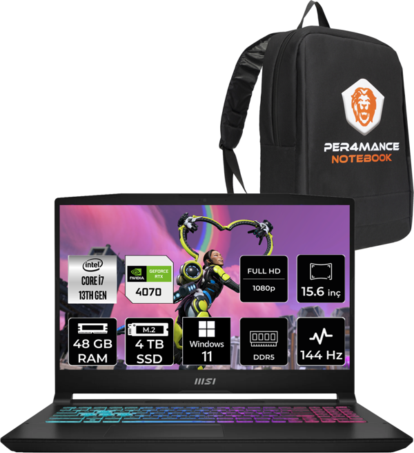 MSI Katana 15 Intel Core i7 13620H 48GB 4TB SSD FHD 144Hz W11H Bilgisayar B13VGK-2023XTR & PER4 ÇANTA B13VGK2023XTRP370 - Image 1