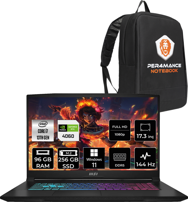 MSI Katana 17 Intel Core i7 13620H 96GB 256GB SSD 144Hz W11H Bilgisayar B13VFK-1037XTR & PER4 ÇANTA B13VFK1037XTRP376 - Image 1