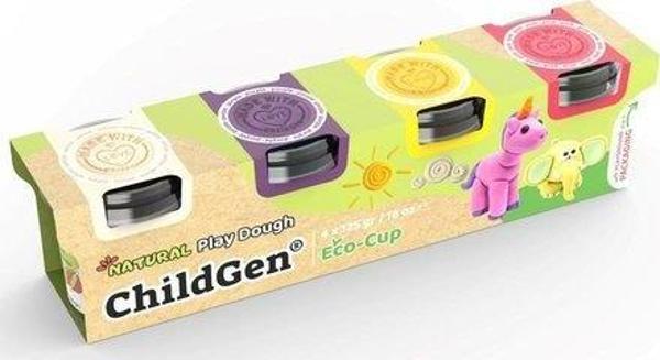 ChildGen Doğal Oyun Hamuru 125 gr 4'lü Set (Beyaz,Mor,Sarı,Pembe) - Image 1