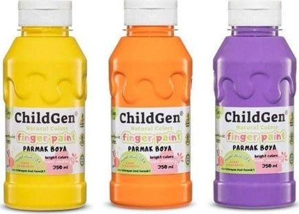 Childgen Süper Parmak Boyası Yıkanabilir 350 ml 3'lü Set (Sarı, Turuncu, Mor) - Image 1