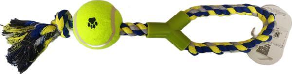 Düğümlü Y Şekilli Tenis Toplu Köpek Oyuncağı 7-37 cm Mavi - Image 1