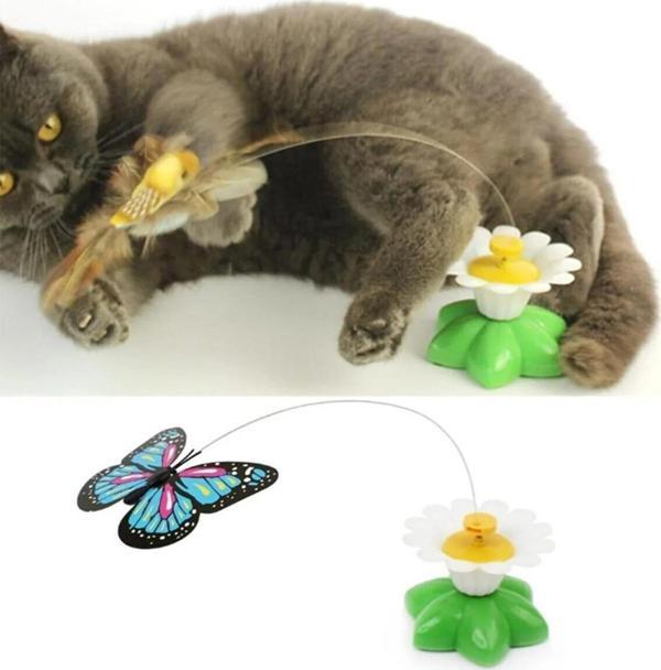 Markapet Hareketli Pilli Dönen Kelebek Kedi Oyuncağı 6 cm - Image 1