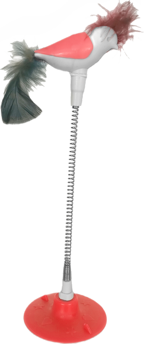 Markapet Vantuzlu Yaylı Kuşlu  Kedi Oyuncağı 30 cm Turuncu - Image 1