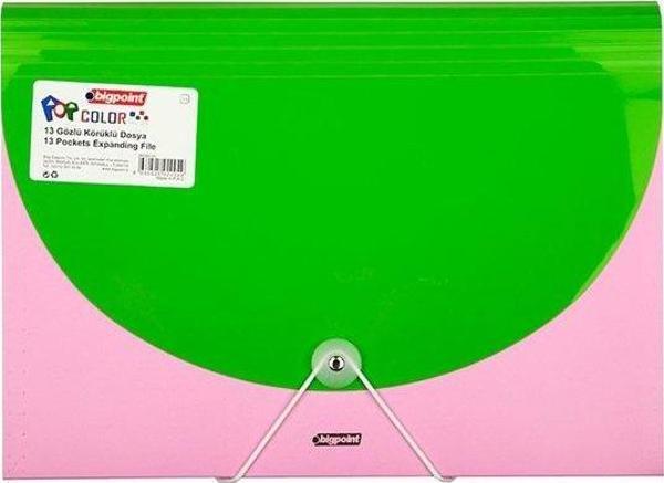 Bigpoint Pop Serisi Körüklü Dosya 13 Cepli Kilitli A4 Yeşil-Pembe - Image 1