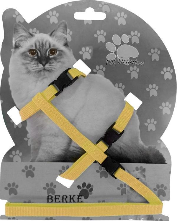 Gezdirme Kayışlı Dokuma Kedi Göğüs Tasma Seti 20*32-120 cm Sarı - Image 1