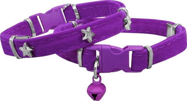 Markapet Kadife Kedi Boyun Tasması Yıldızlı 20-32 cm Mor - Image 1