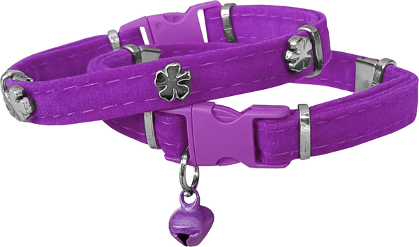 Markapet Kadife Kedi Boyun Tasması Yoncalı 20-32 cm Mor - Image 1