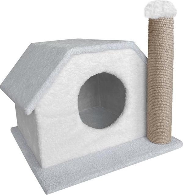 Markapet Tırmalamalı Kedi Klubesi 33 x 40 x 45 cm Gri-Beyaz - Image 1