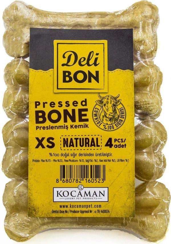 Delibon Deri Köpek Çiğneti Pres Kemik 4x7cm 7cm Natural - Image 1