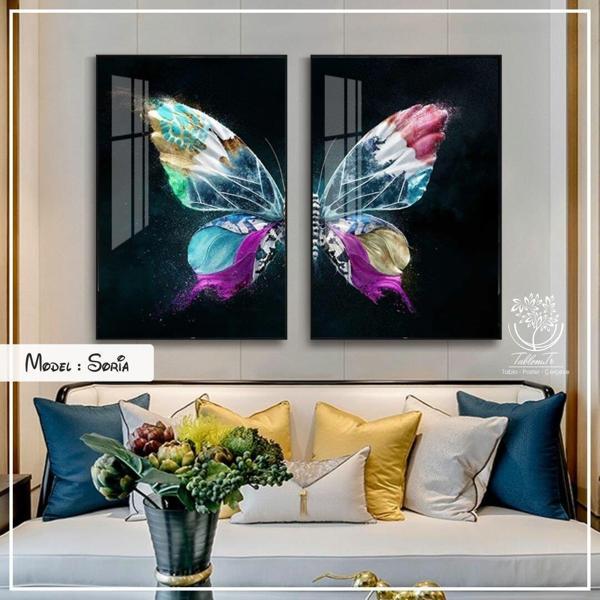 Magic Home Soria 2'li Kelebek 50 x 70 Pembe Mavi  Tablo 032 - Image 1