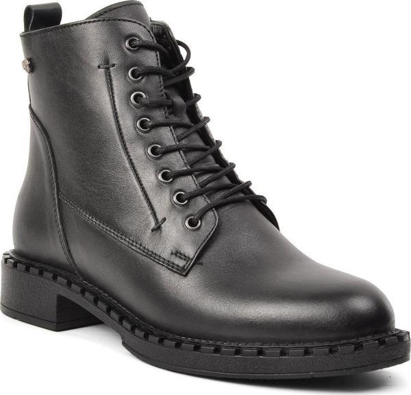 Voyager 8495 Siyah Hakiki Deri Kadın Bağcıklı Bot - Image 1