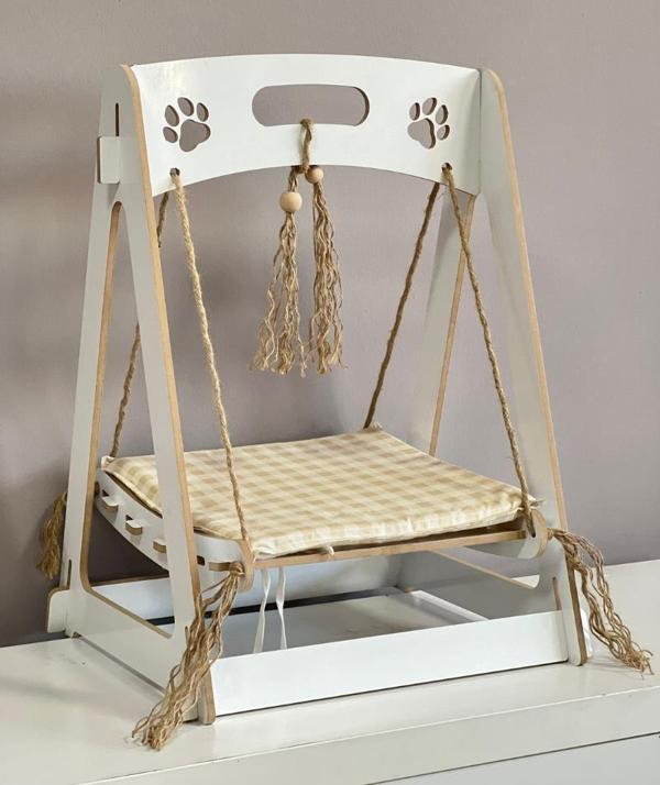 Ahşap XXL Büyük Kedi Salıncagı Kedi Yatagı Kedi Evi Minder Dahil 8 Mm Mdf  - Image 1