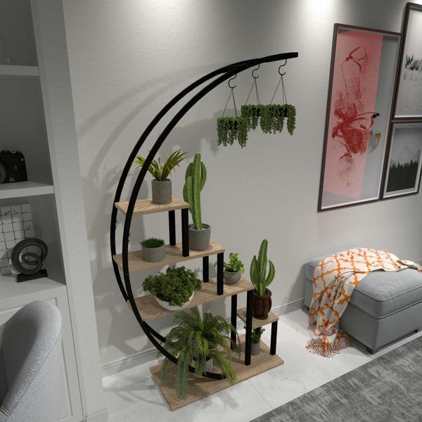 Dekoratif Metal Çiçeklik Ferforje Ahşap Çiçeklik Saksılık - Image 1