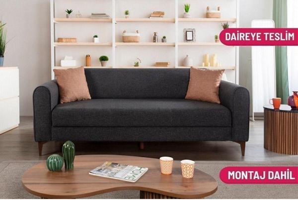 Perla Sofa Ferranti Yataklı Sandıklı Üçlü Kanepe Antrasit - Image 1