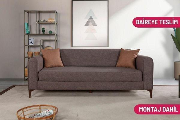 Perla Sofa Ferranti Yataklı Sandıklı Üçlü Kanepe Kahverengi - Image 1