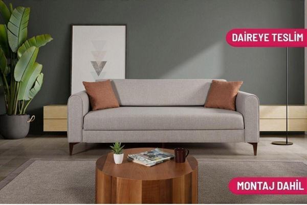 Perla Sofa Ferranti Yataklı Sandıklı Üçlü Kanepe Krem - Image 1