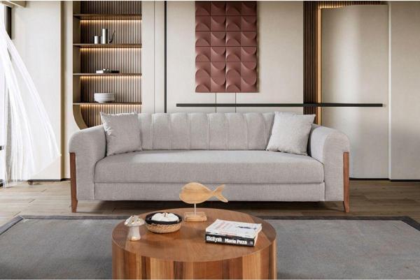 Perla Sofa Kitkat Ahşap Yataklı Sandıklı Kanepe Krem - Image 1