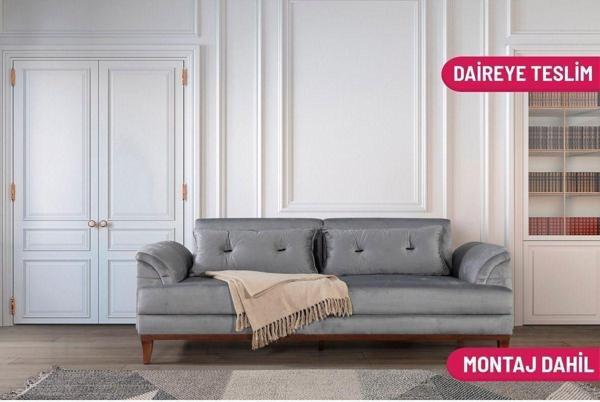 Perla Sofa Madrid Üçlü Yataklı Kanepe Babyface Açık Gri - Image 1