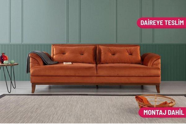 Perla Sofa Madrid Üçlü Yataklı Kanepe Babyface Turuncu - Image 1