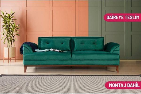 Perla Sofa Madrid Üçlü Yataklı Kanepe Babyface Yeşil - Image 1