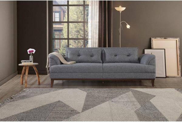 Perla Sofa Madrid Üçlü Yataklı Kanepe Keten Açık Gri - Image 1
